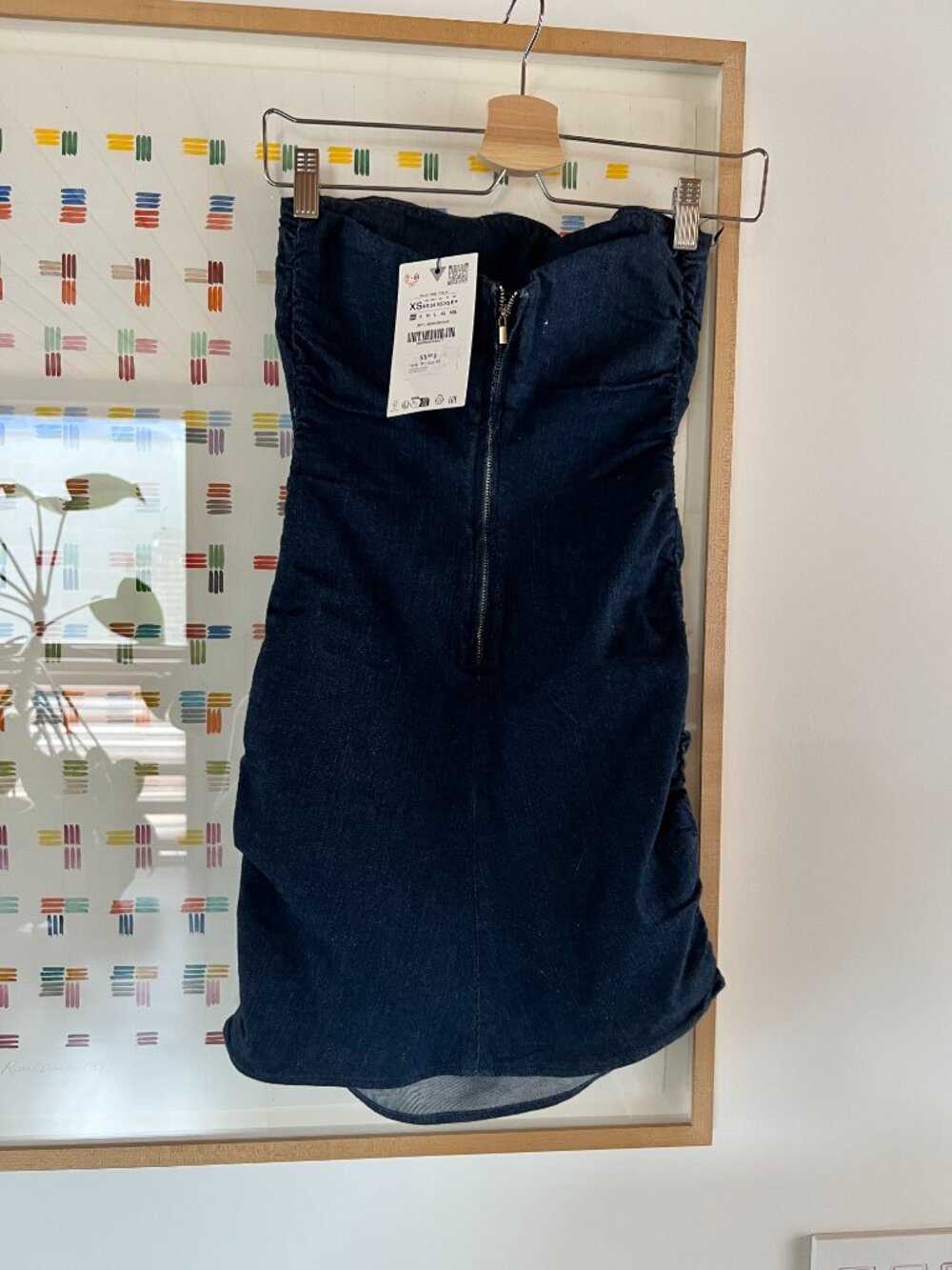 TRF DENIM RUCHED STRAPLESS DRESS XS - Picture 3 of 3